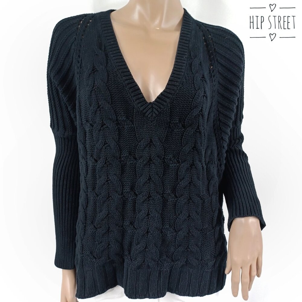 EXPRESS V Neck LS Oversize Cable & Multi Pattern Knit Sweater S